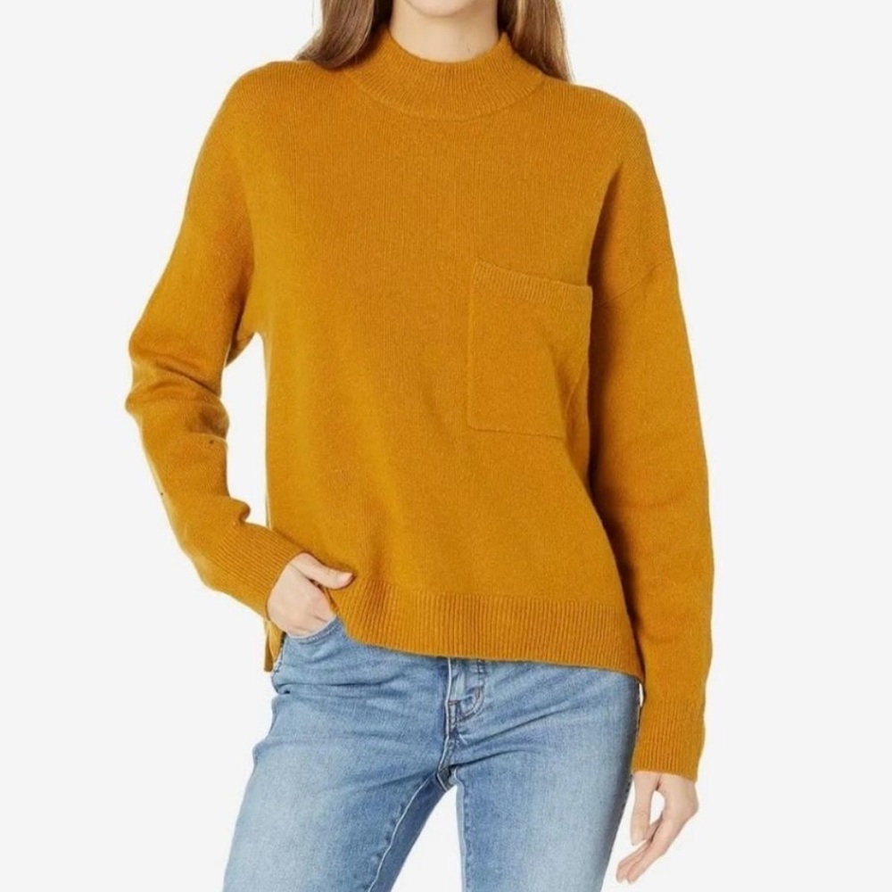 Madewell Redmond Mockneck Pocket Sweater; Mustard Yellow - Womens Small